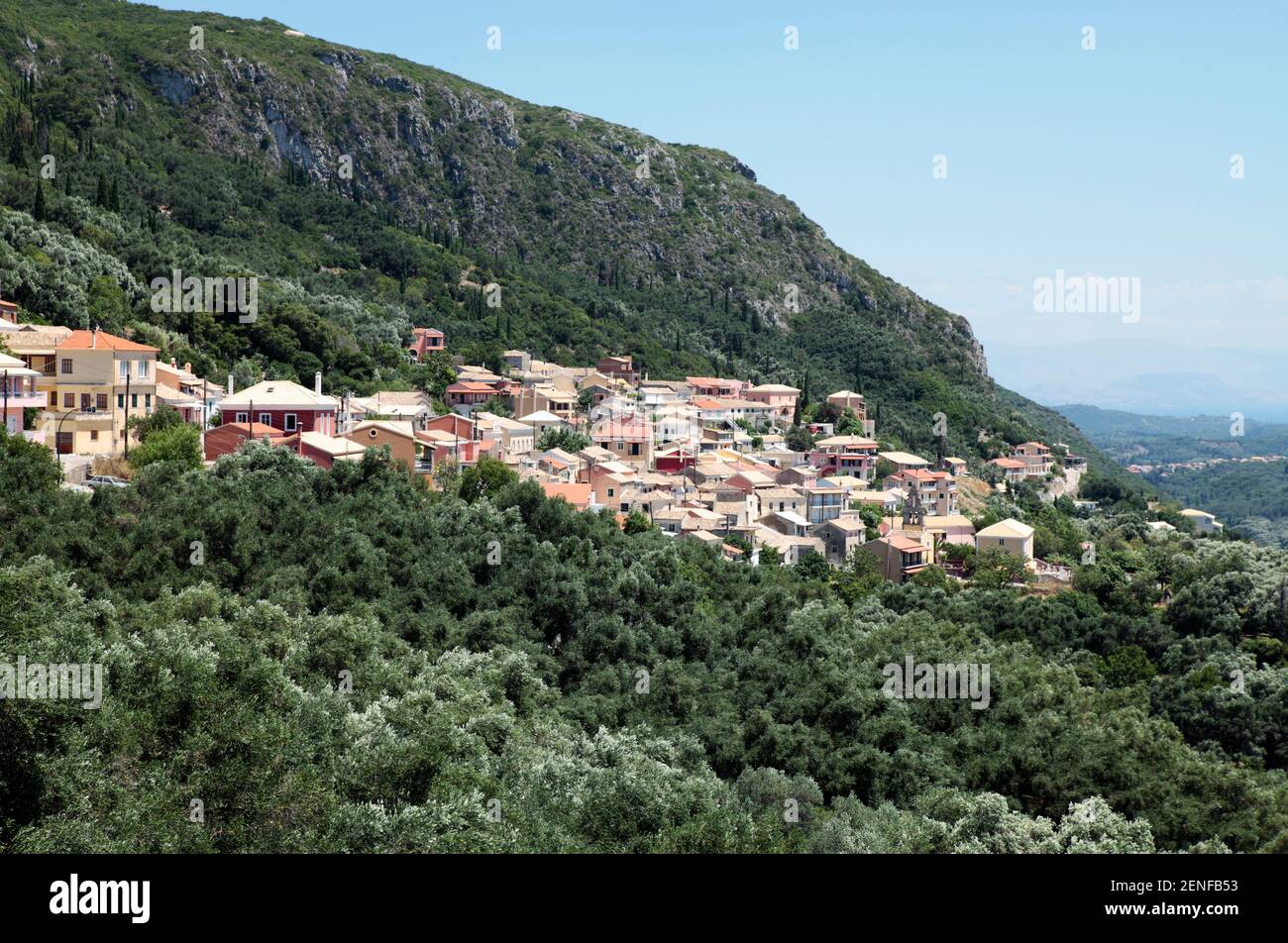 View of Lakones, Corfu, Greece Stock Photo