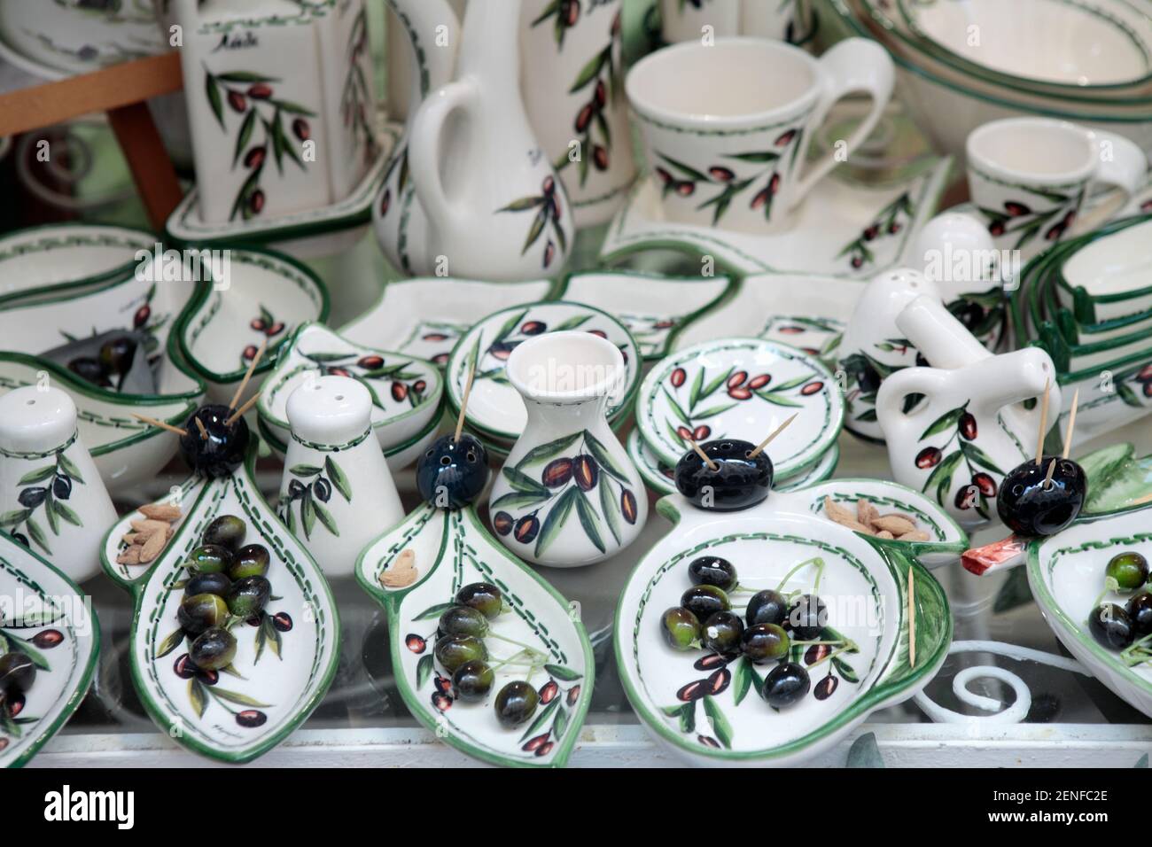 Olive Bowl Souvenirs, Corfu Town, Corfu Stock Photo