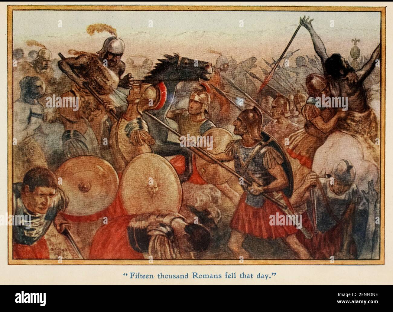 Fifteen thousand Romans fell that day illustrating the story ' Hannibal ' From the book '  The red book of heroes ' by Mrs. Lang, Edited by Andrew Lang, illustrated by A. Wallis Mills, Published by Longmans, Green, and Co. New York, London, Bombay and Calcutta in 1909 Stock Photo