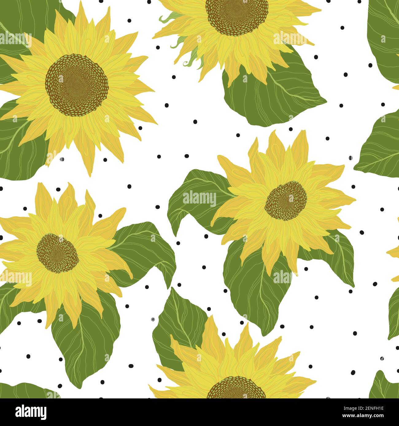 Seamless pattern with sunflowers on white background with polka dot. Flowers, buds and leaf. Vector backdrop with yellow flower in cartoon flat design Stock Vector Image & Art - Alamy Seamless pattern with sunflowers on white background with polka dot. Flowers, buds and leaf. Vector backdrop with yellow flower in cartoon flat design Stock Vector Image & Art - Alamy