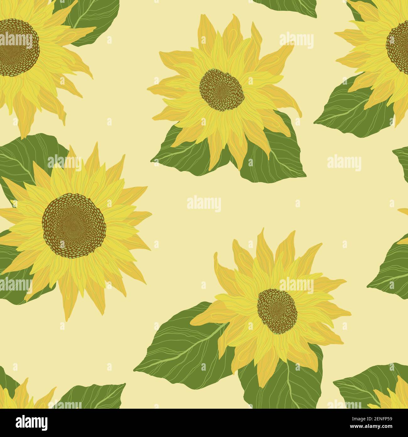 Seamless pattern with sunflowers on beige background. Vector backdrop with  yellow flower in cartoon flat design Stock Vector Image & Art - Alamy