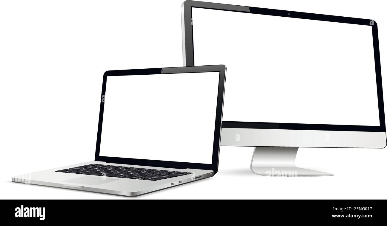 Responsive web design monoblock computer display with laptop isolated Stock Vector