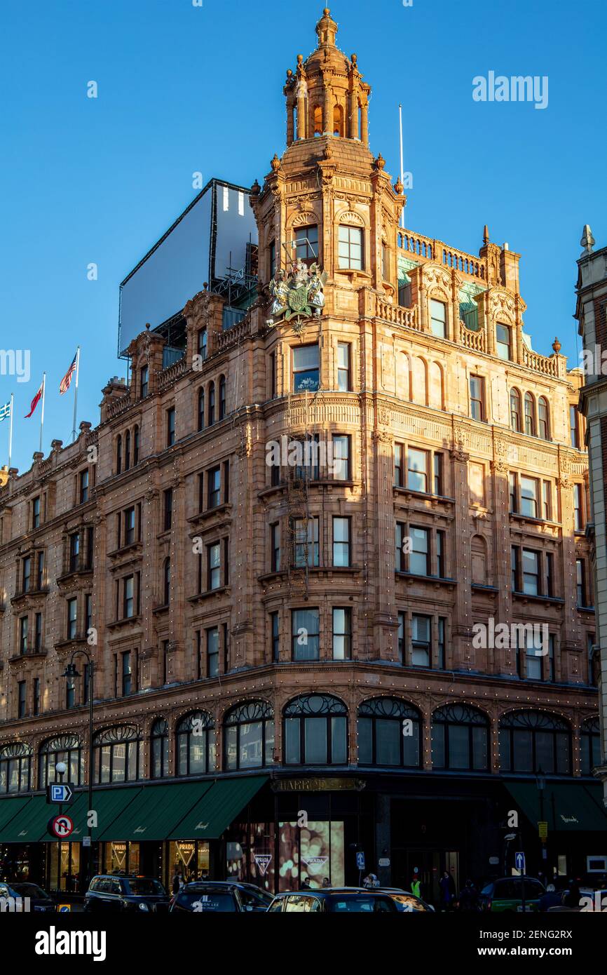 Front exterior of Harrods; a huge upmarket department store in
