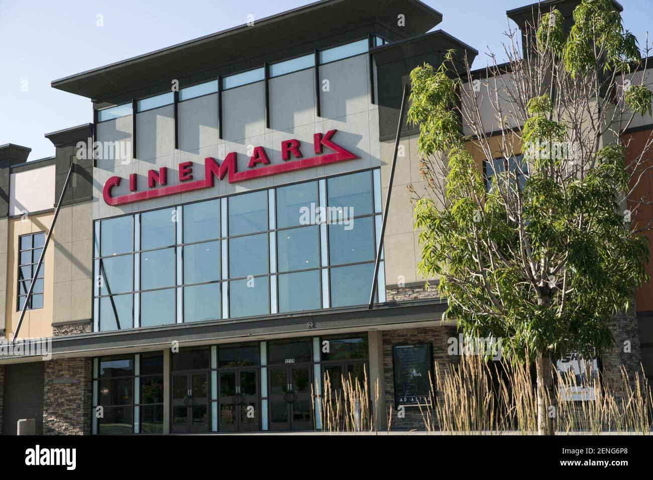 A logo sign outside of a Cinemark movie theater location in Draper