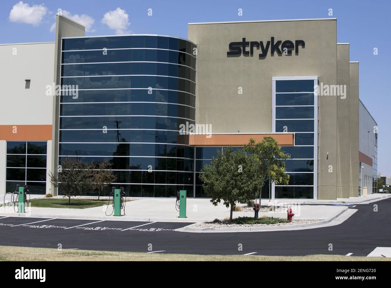 A logo sign outside of a facility occupied by the Stryker Corporation in Salt Lake City, Utah on