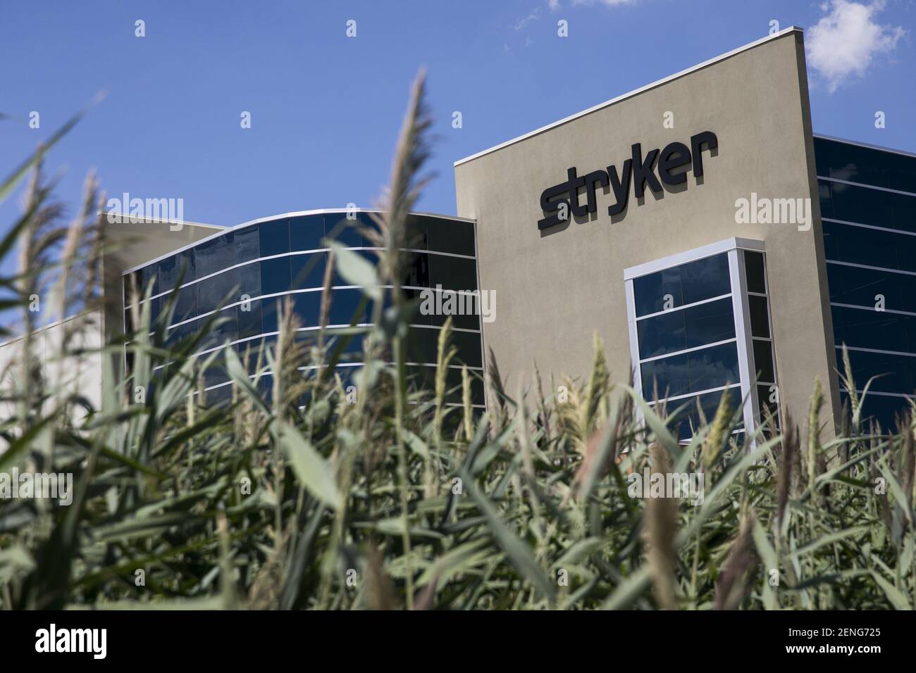 A logo sign outside of a facility occupied by the Stryker Corporation in Salt Lake City, Utah on