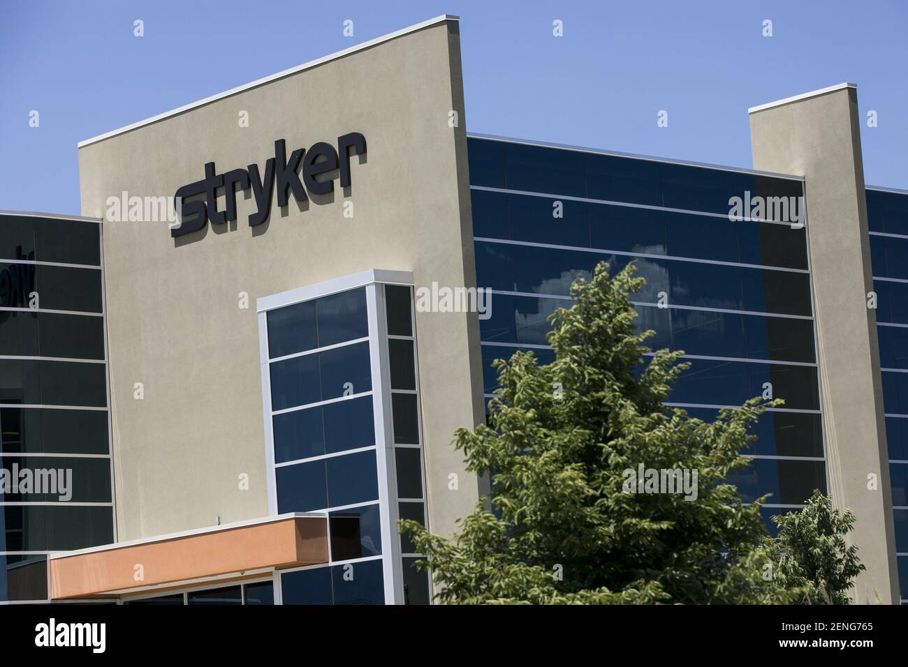 A logo sign outside of a facility occupied by the Stryker Corporation in Salt Lake City, Utah on