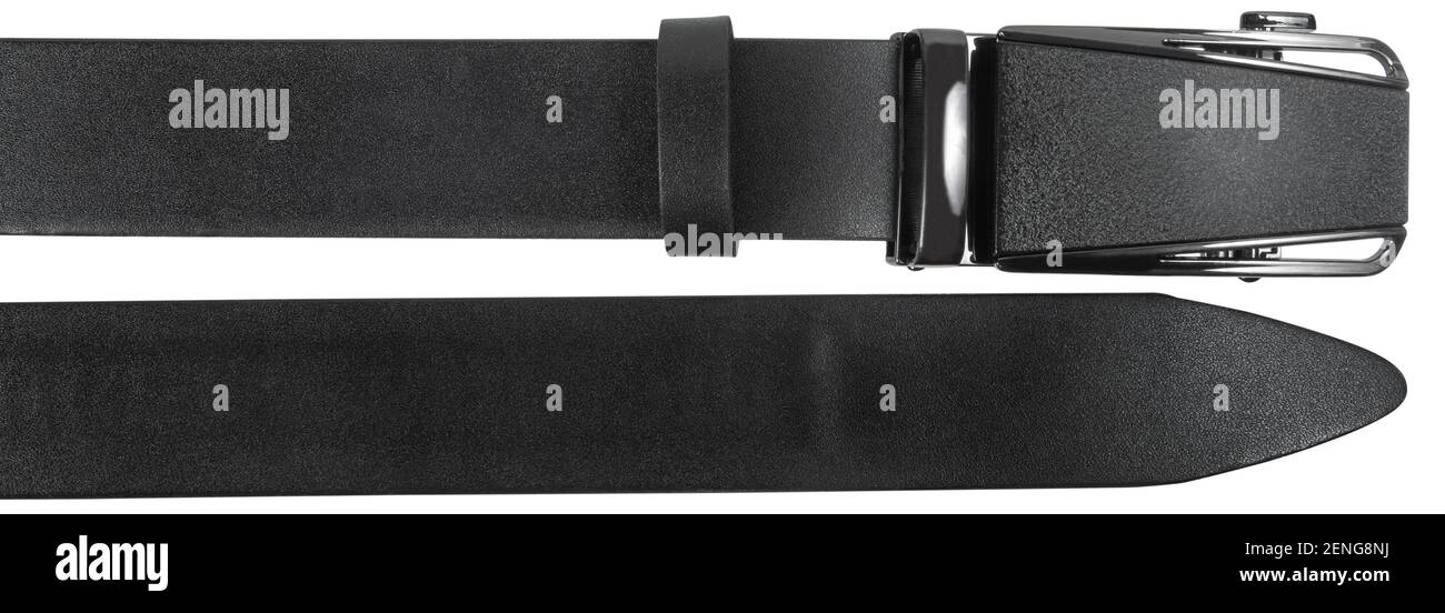 Ends of mens Holeless leather belt isolated on white background Stock