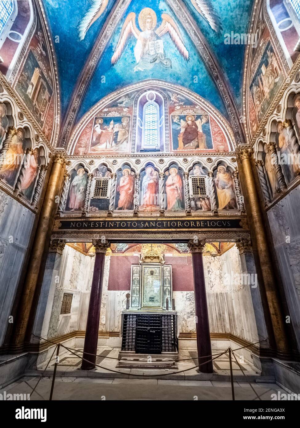 Main altar of the Sancta Sanctorum Roman Catholic chapel (Chiesa di San Lorenzo in Palatio ad Sancta Sanctorum) - Rome, Italy Stock Photo