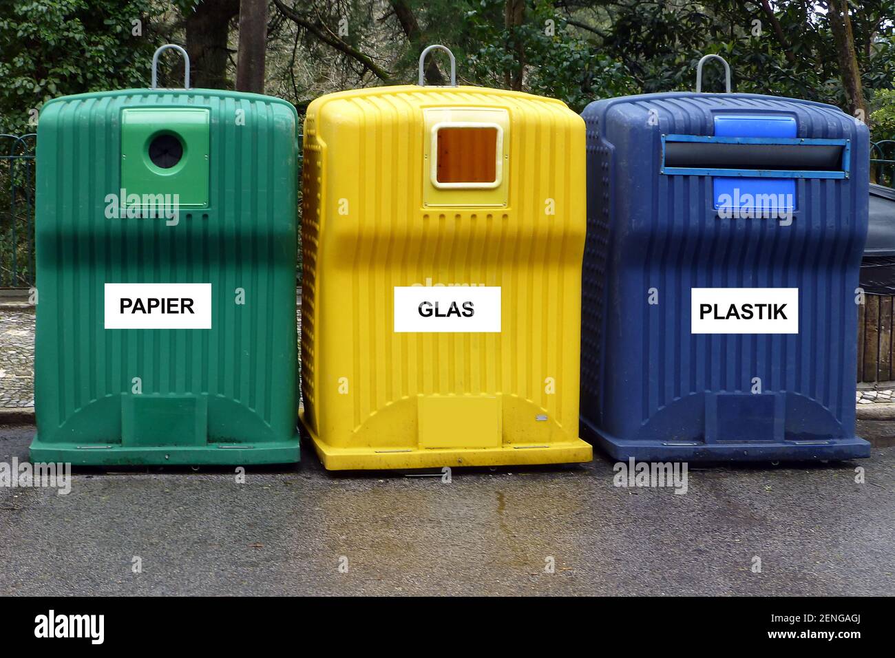 Abfall-Container, Abfallcontainer, Paier, Glas, Plastik, Wertstoffbehälter, Stock Photo