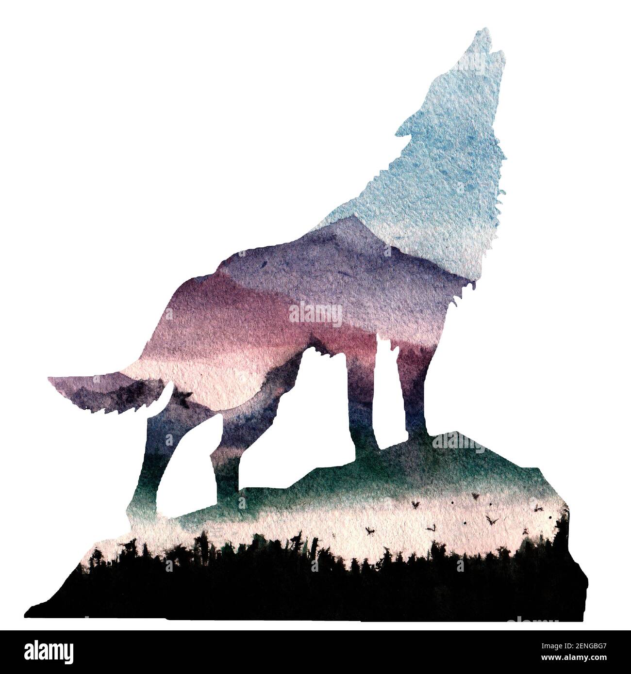Silhouette of a wolf and forest. Double multiple exposure in watercolor howls. Natural background, spruce, pine, bird, mountains and fog Stock Photo - Alamy Silhouette of a wolf and forest. Double multiple exposure in watercolor howls. Natural background, spruce, pine, bird, mountains and fog Stock Photo - Alamy
