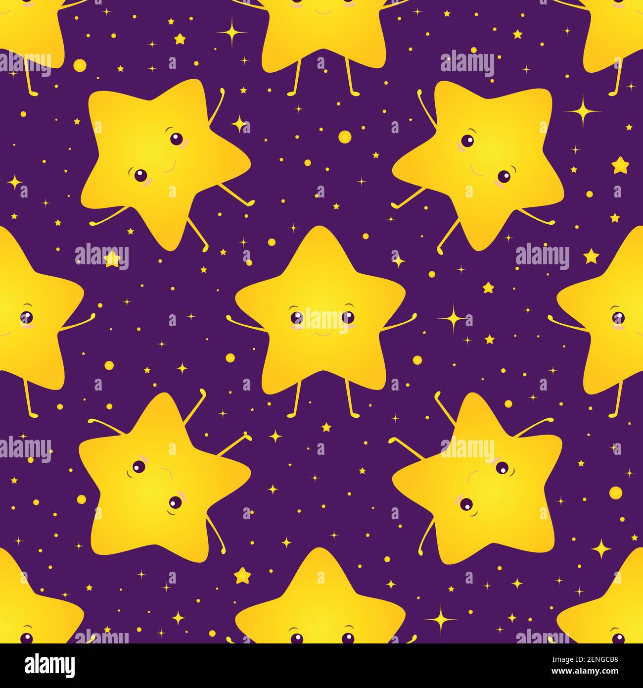 Cute, kawaii, bright smiling stars seamless sweet pattern. Vector texture  with little happy magic stars, night sky. Cartoon background for baby and  ki Stock Vector Image & Art - Alamy