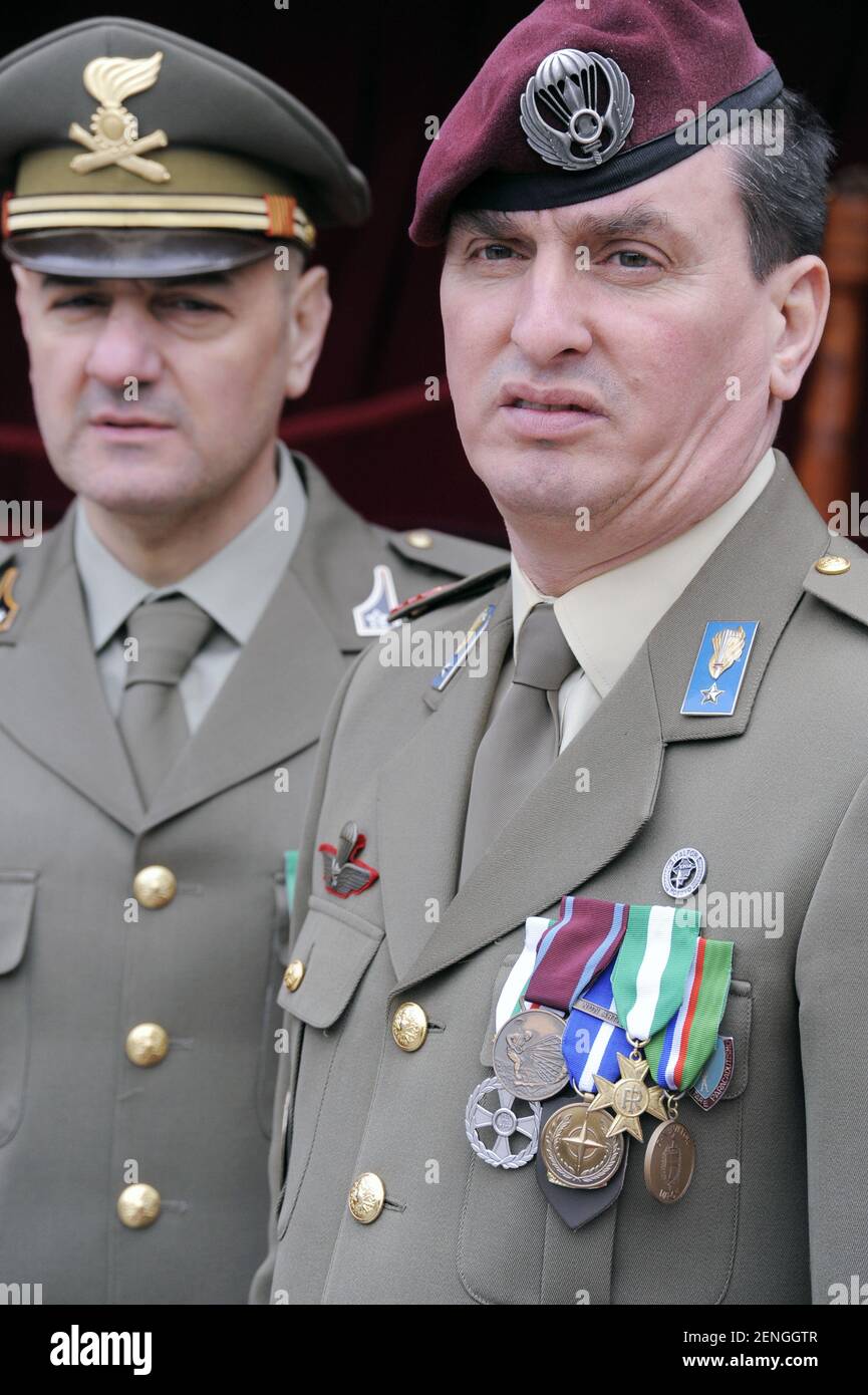 talian Army, senior officers during a military ceremony Stock Photo