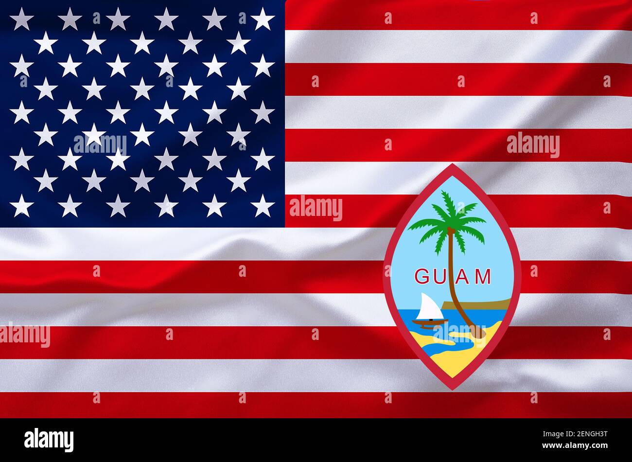 Die Flagge von den USA mit dem Wappen von Guam, Mikronesien, US-Aussengebiet, Stock Photo