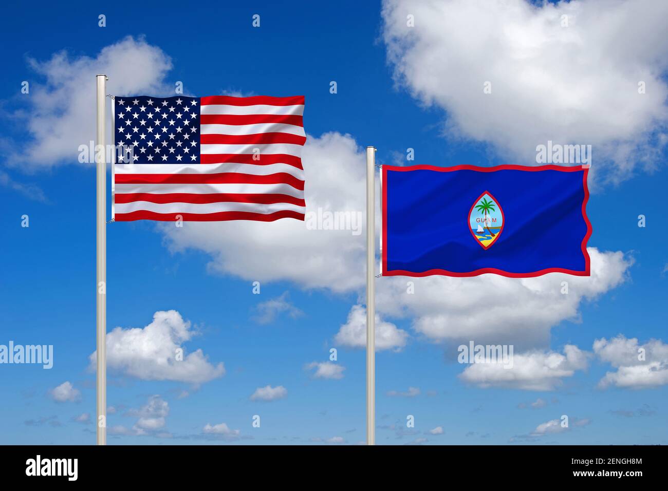 Die Flagge der USA und Guam, US-Aussengebiet, Mikronesien, Stock Photo