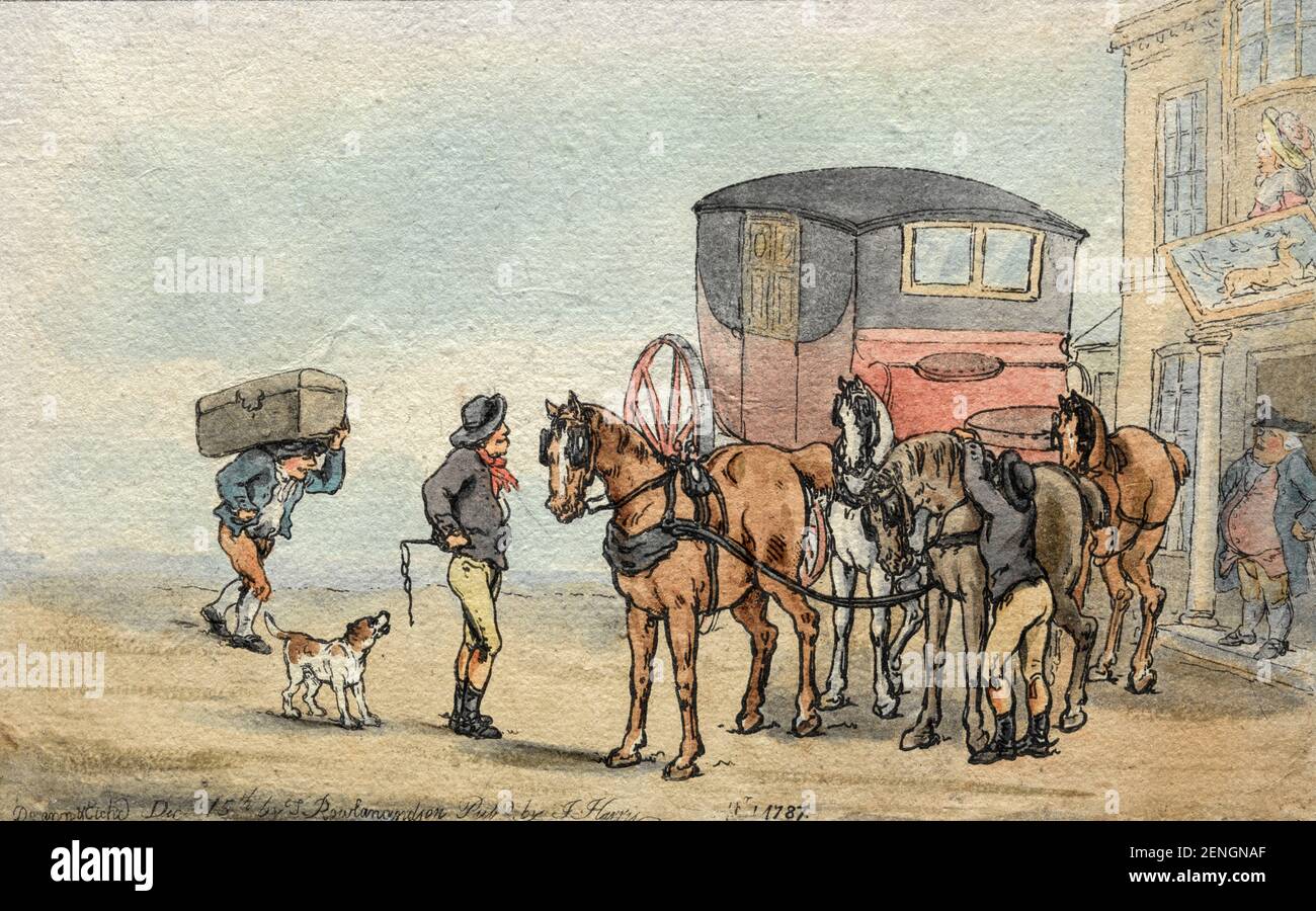 Postboys and Posthorses at the White Hart Inn 1787 Thomas Rowlandson (British, 1756-1827) Stock Photo
