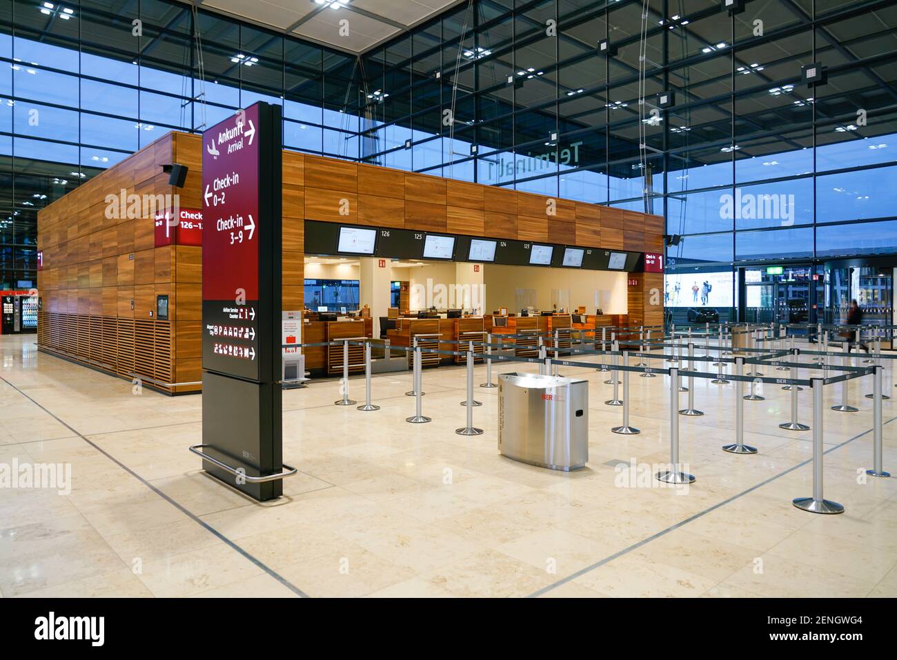 Flughafen Berlin Brandenburg BER, leere Check-In Schalter, Berlin Stock Photo