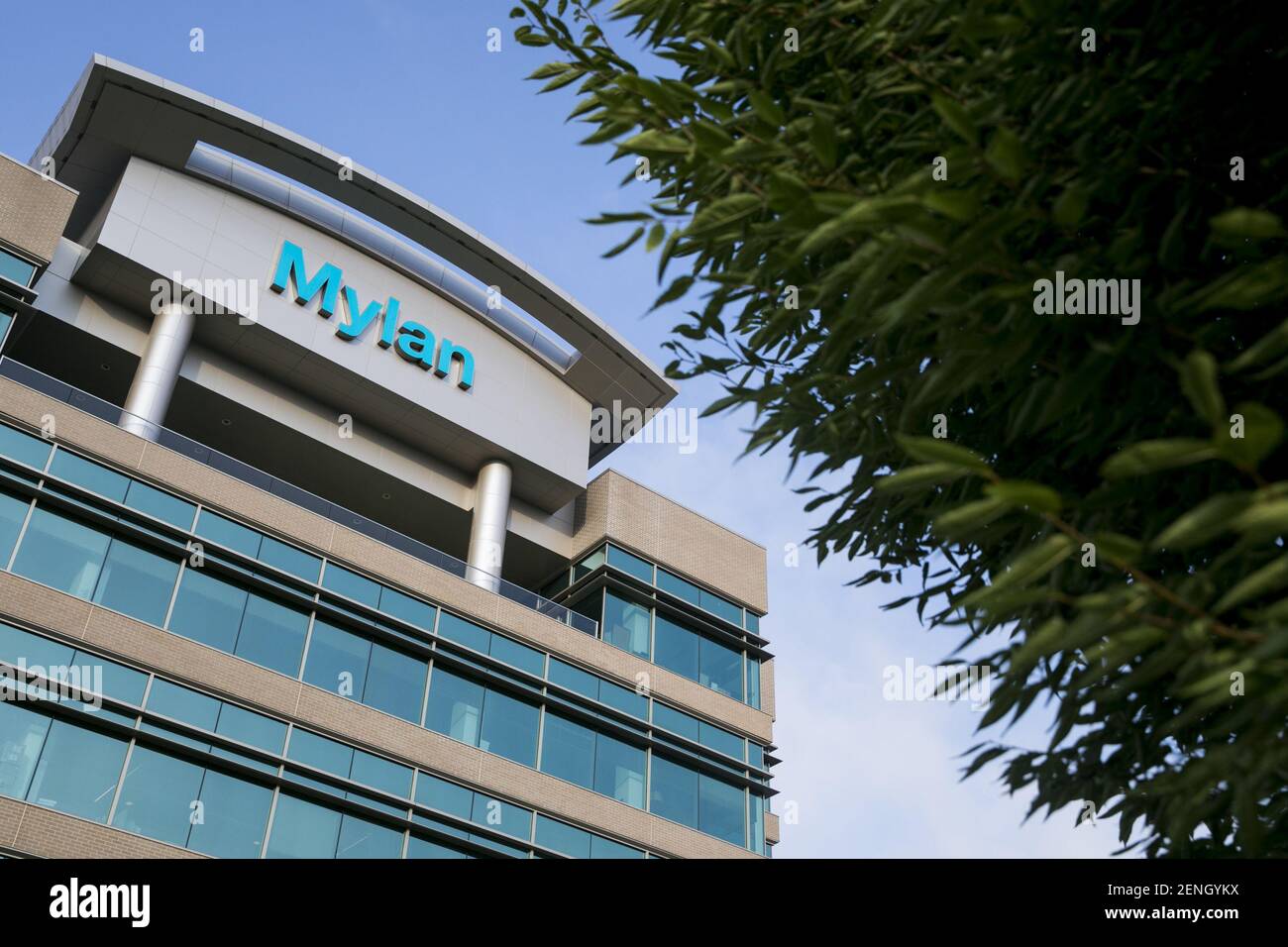 Mylan T A logo sign outside of the headquarters of Mylan in Canonsburg ...