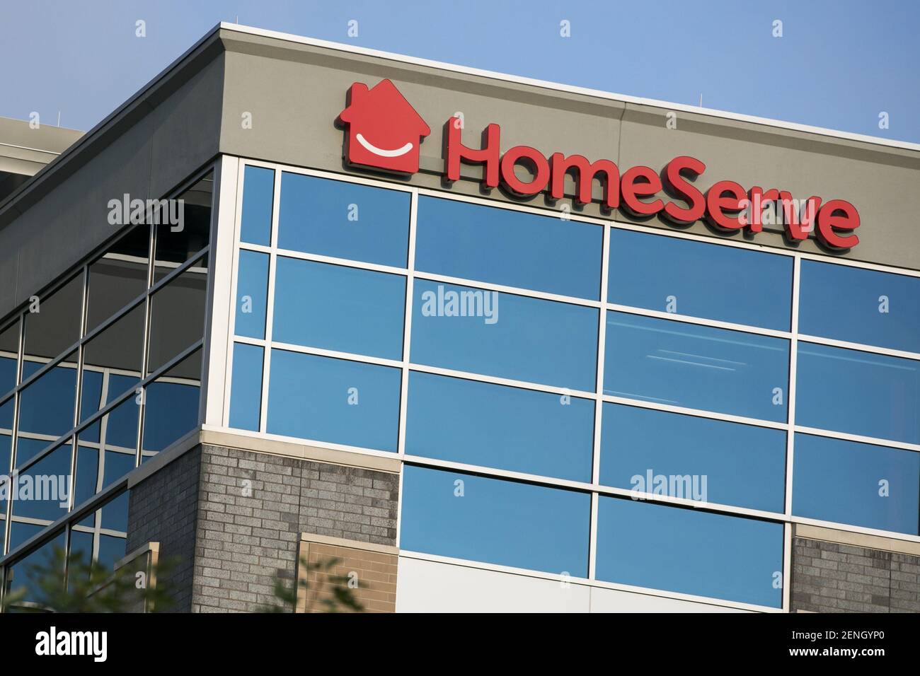 A logo sign outside of a facility occupied by HomeServe USA in