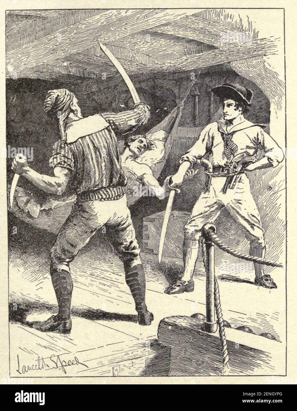 Captain Snelgrave and the Pirates From the book ' The true story book ' Edited by ANDREW LANG illustrated by L. BOGLE, LUCIEN DAVIS, H. J. FORD, C. H. M. KERR, and LANCELOT SPEED. Published by Longmans, Green, and Co. London and New York in 1893 Stock Photo