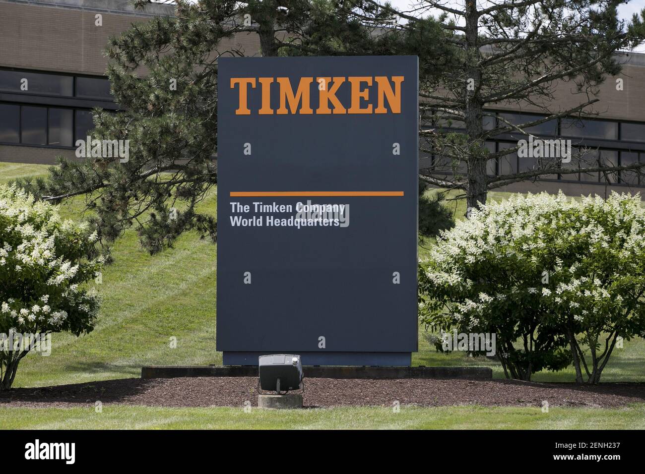 A logo sign outside of the headquarters of The Timken Company in North ...