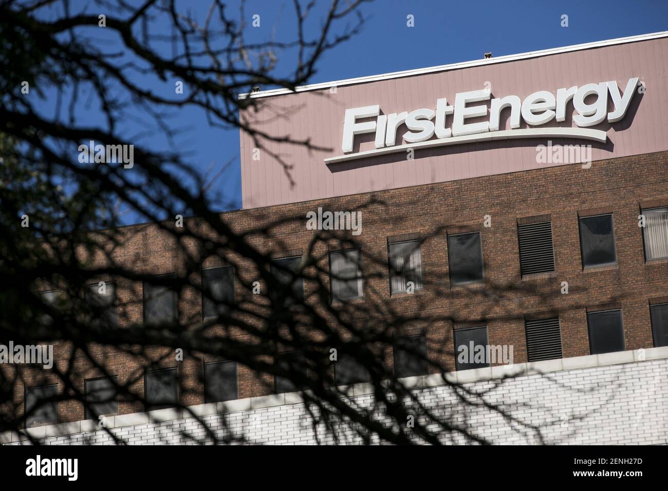 A logo sign outside of the headquarters of FirstEnergy in Akron, Ohio