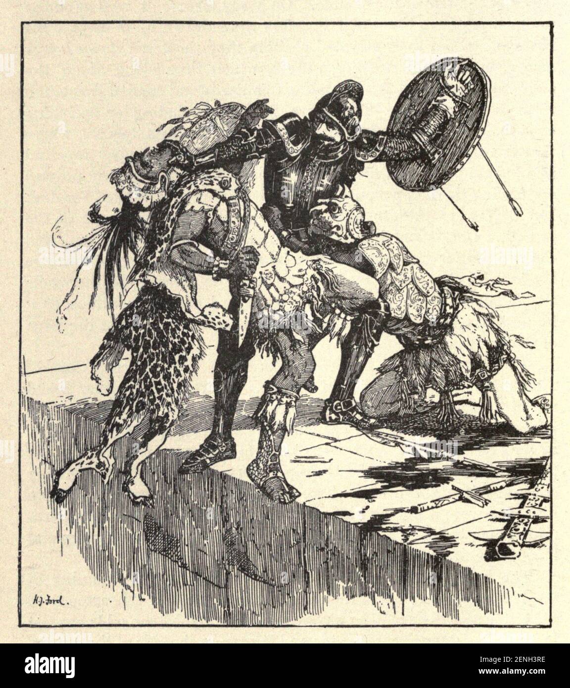 Illustrating the story ' The Conquest of Montezuma's Empire ' From the book ' The true story book ' Edited by ANDREW LANG illustrated by L. BOGLE, LUCIEN DAVIS, H. J. FORD, C. H. M. KERR, and LANCELOT SPEED. Published by Longmans, Green, and Co. London and New York in 1893 Stock Photo