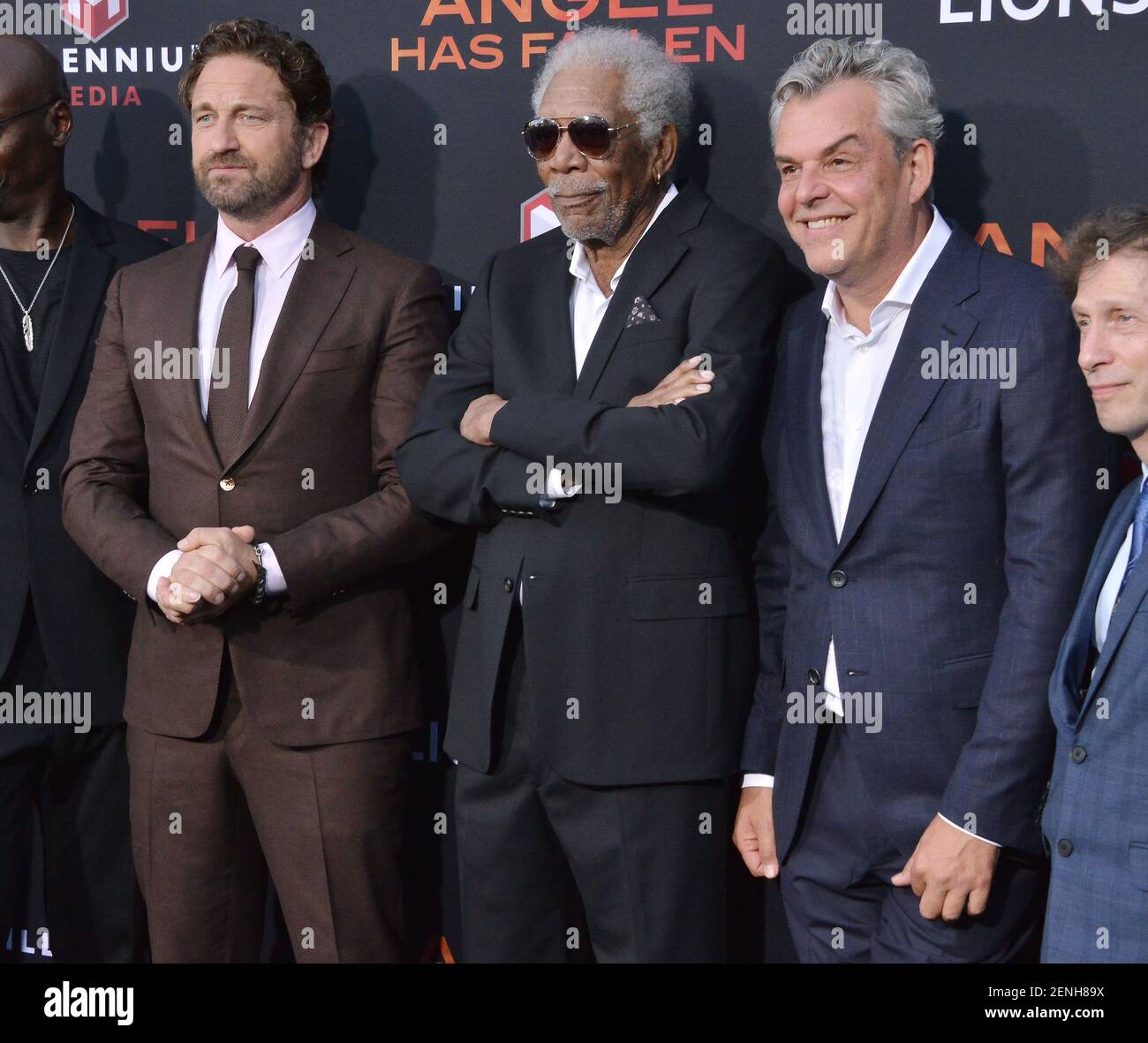 (L-R) Gerard Butler, Morgan Freeman and Danny Huston at the ANGEL HAS