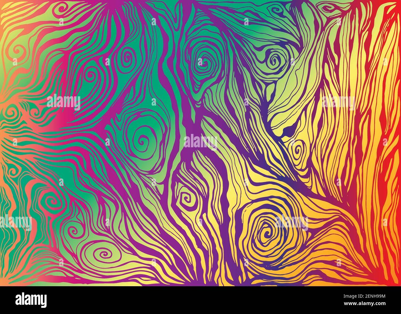 Psychedelic colorful art waves decorative texture. Vector hand drawn ...