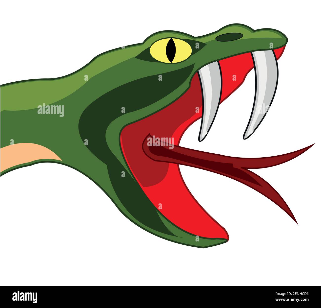 Head snake with open mouth and stinger on white background is insulated Stock Vector