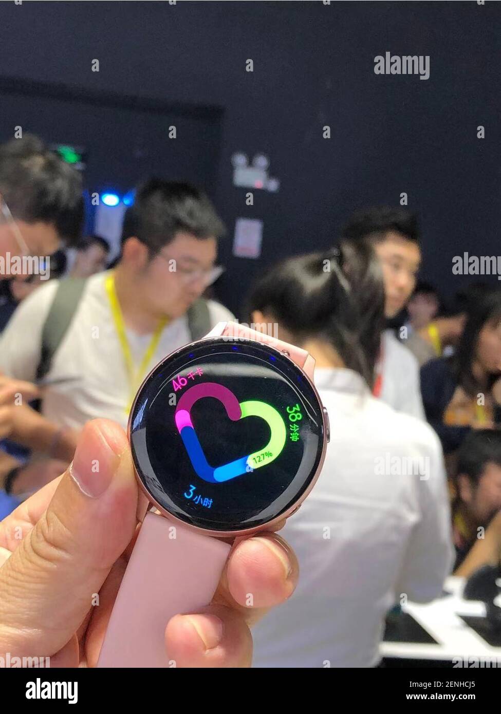 A visitor tries out a Samsung Galaxy Watch Active 2 smartwatch during a new product launch event in Beijing China 21 August 2019. Preorders for Samsung s newest smartwatch started for 279. Samsung
