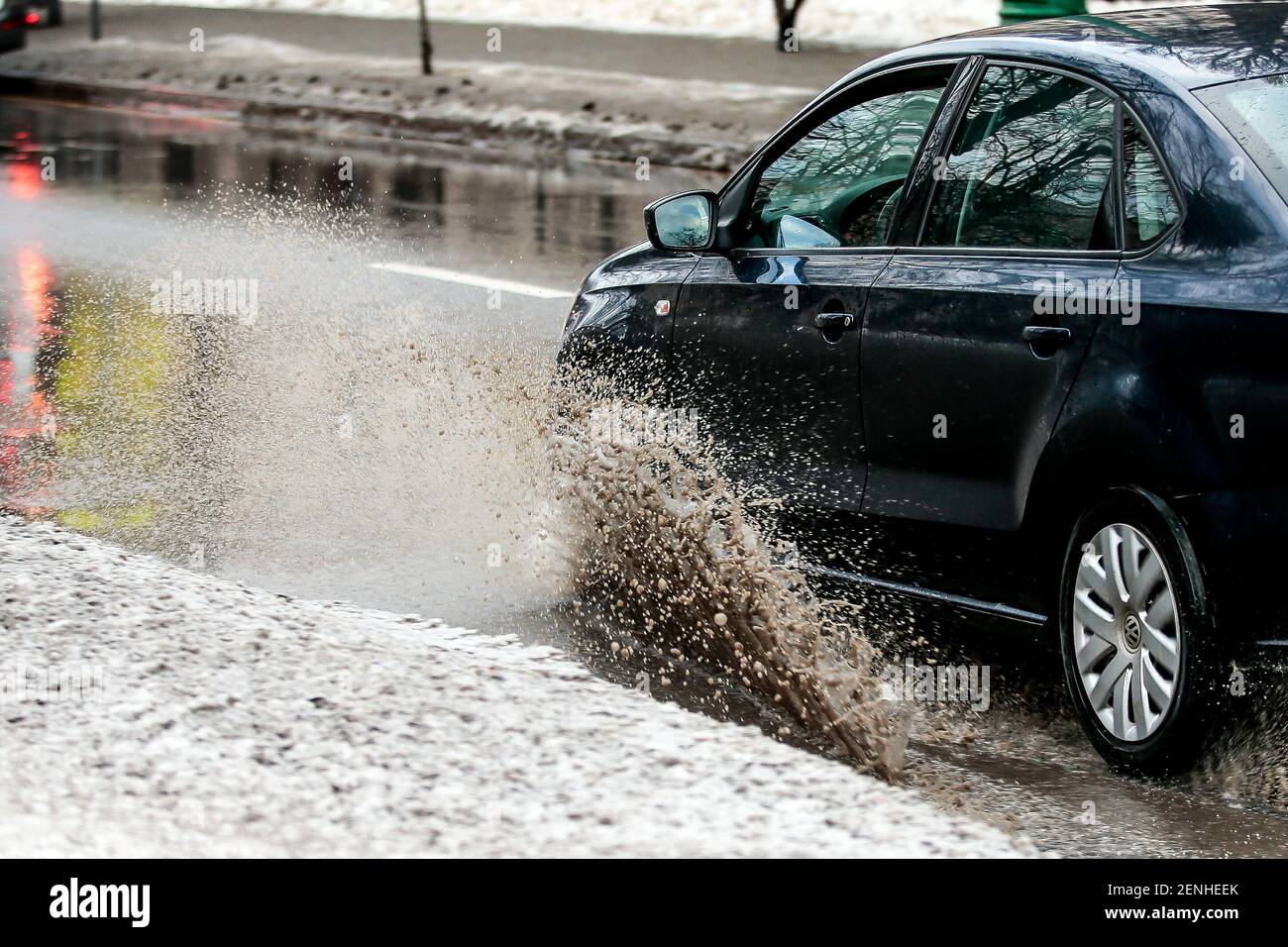 February 2021, Russia, Mosco. Warm weather in Moscow, some street take