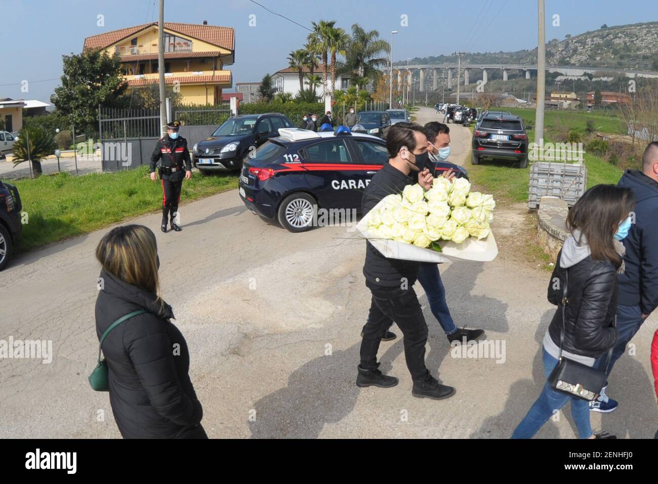 Sonnino (LT). Funeral Vittorio Iacovacci the brigadier killed in an attempted kidnapping in Congo, the coffin came out of the family home Editorial Usage Only Stock Photo