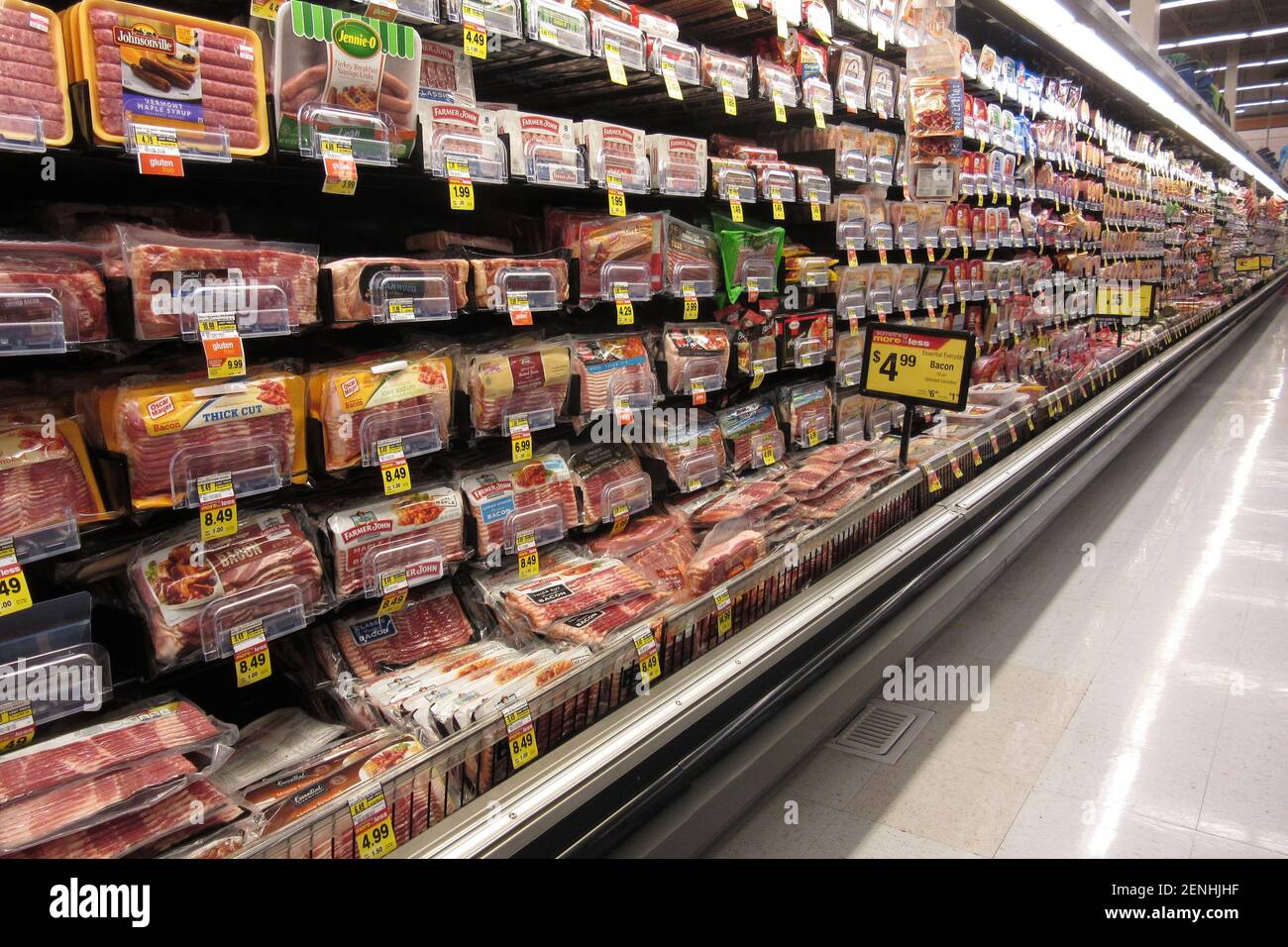 Variety of fresh meats on the shelves in a supermarket Stock Photo Alamy