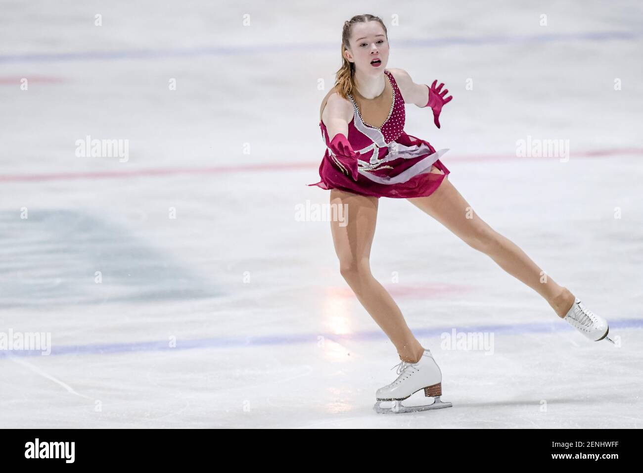 DEN HAAG, NETHERLANDS - FEBRUARY 26: Anete Lace of Latvia competes in the  ladies free skating program on Day 2 during the Challenge Cup 2021 match  between and at De Uithof on