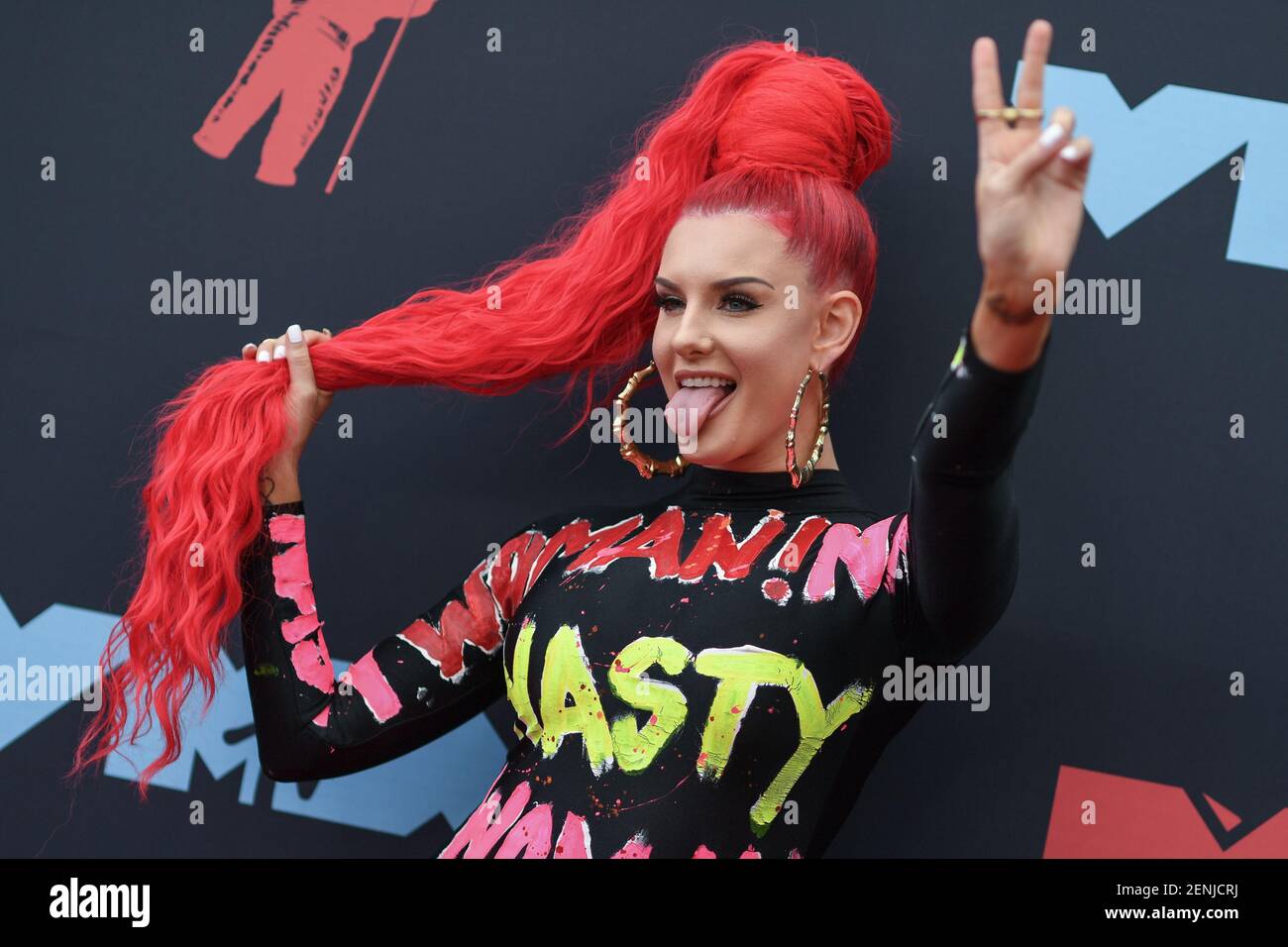 Justina Valentine arriving on the red carpet at the 2019 MTV Video ...
