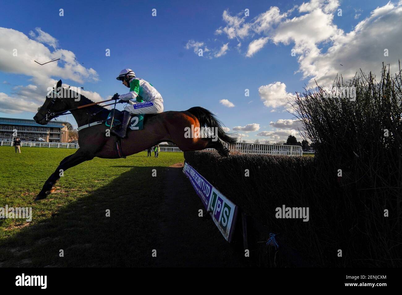 More Fleurie ridden by Charlie Todd clear the last to win The Watch On Racing TV Novices' Handicap Chase during The Watch On Racing TV Novices' Handicap Chase at Warwick Racecourse. Picture date: Friday February 26, 2021. Stock Photo