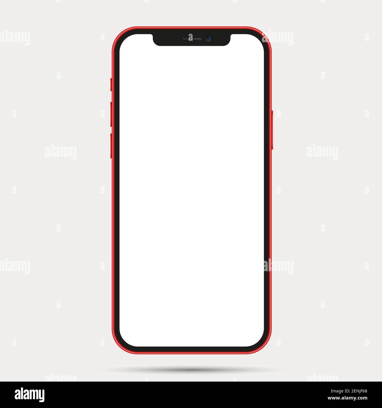 Realistic front view smartphone mockup. Mibile phone red frame with blank white display isolated on background. Vector device Stock Vector