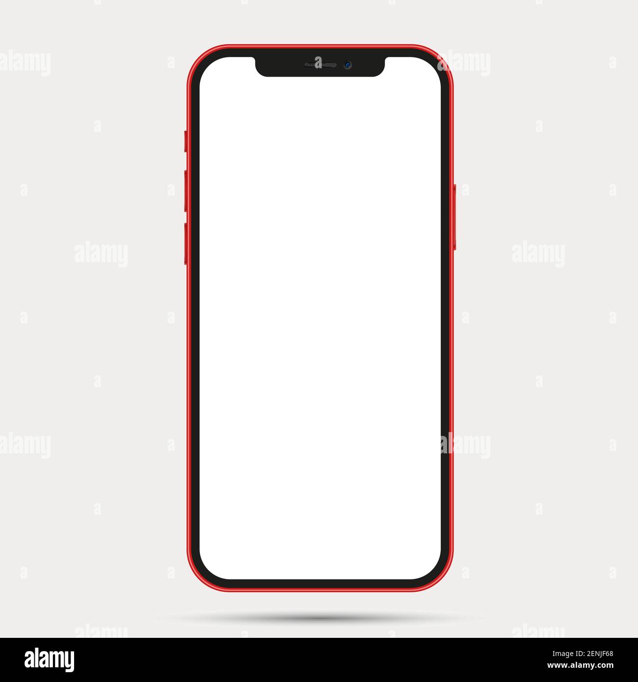 Realistic front view smartphone mockup. Mibile phone red frame with