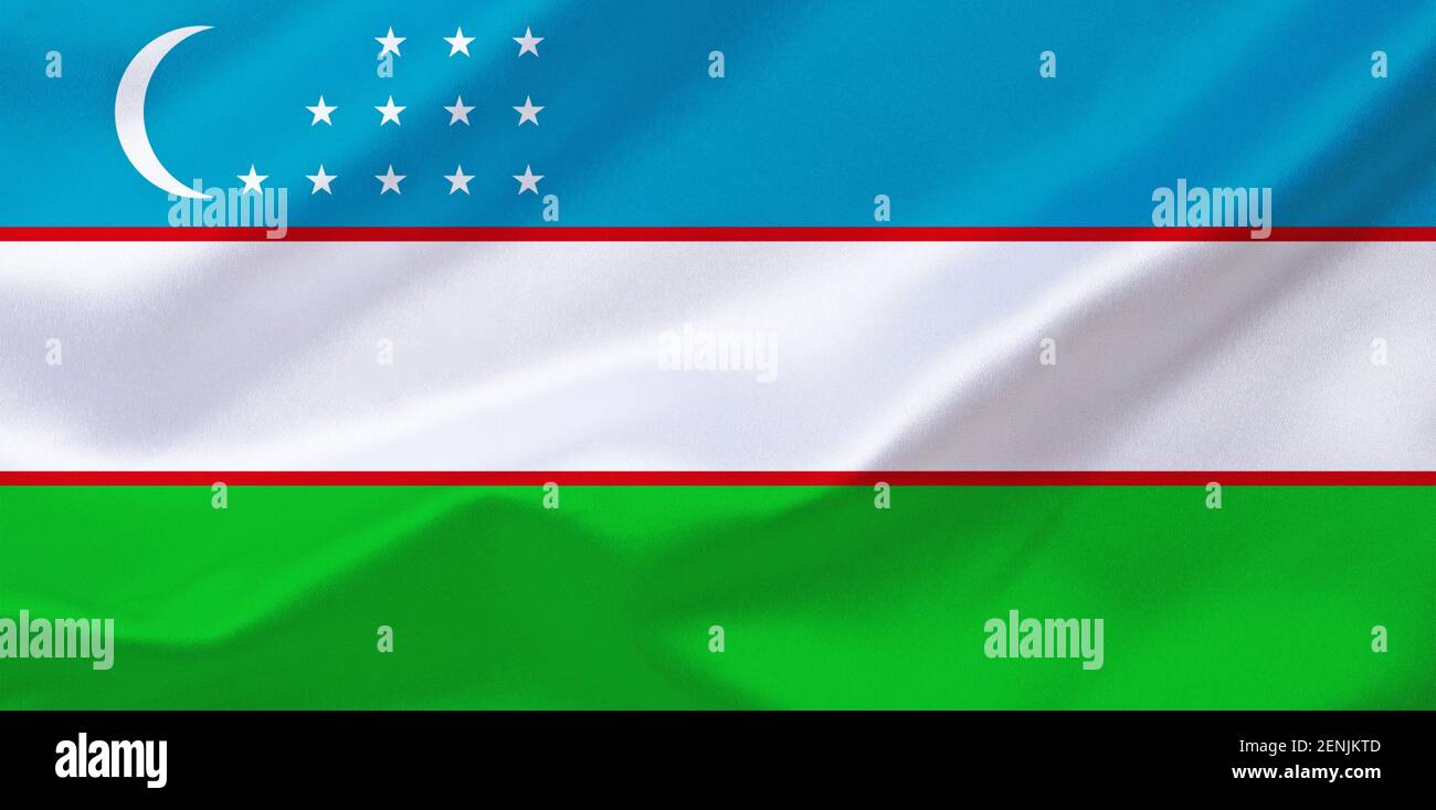 Die Flagge von Usbekistan, amtliche Republik, Land in Zentralasien, Stock Photo