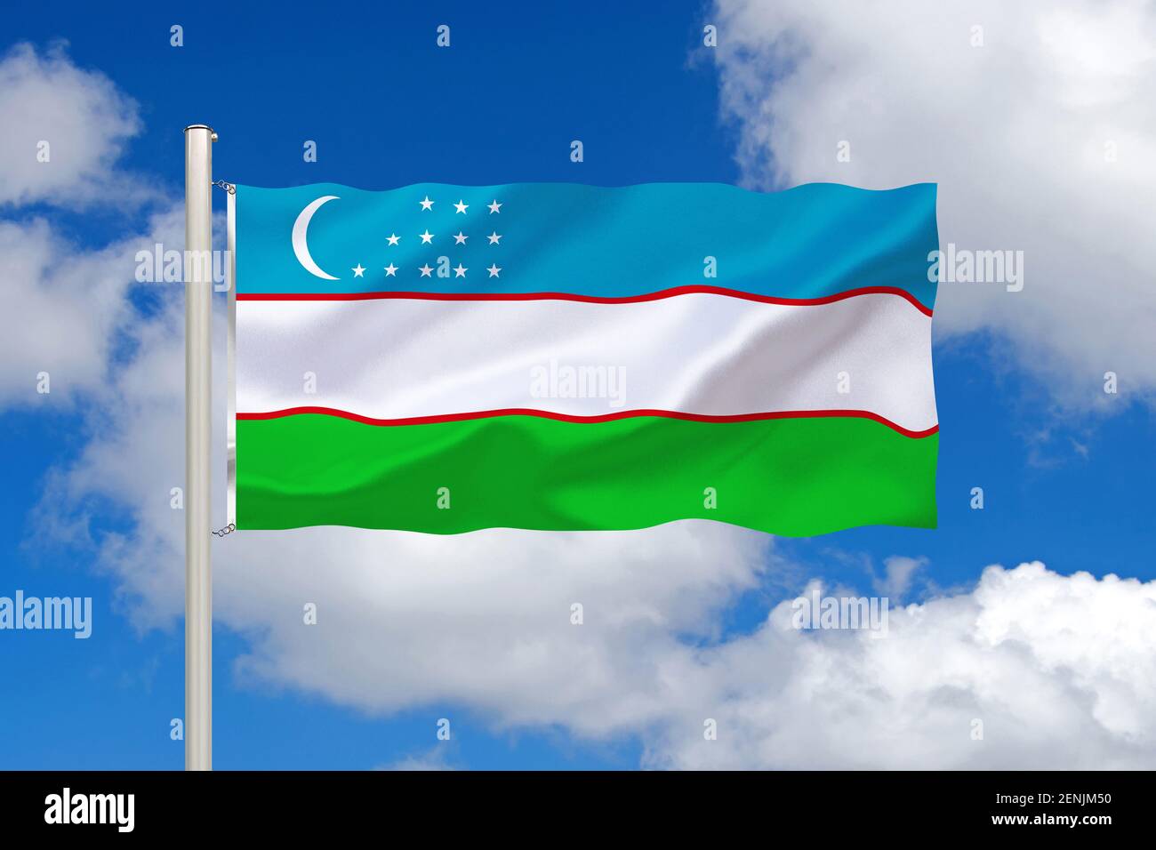 Die Flagge von Usbekistan, amtliche Republik, Land in Zentralasien, Stock Photo