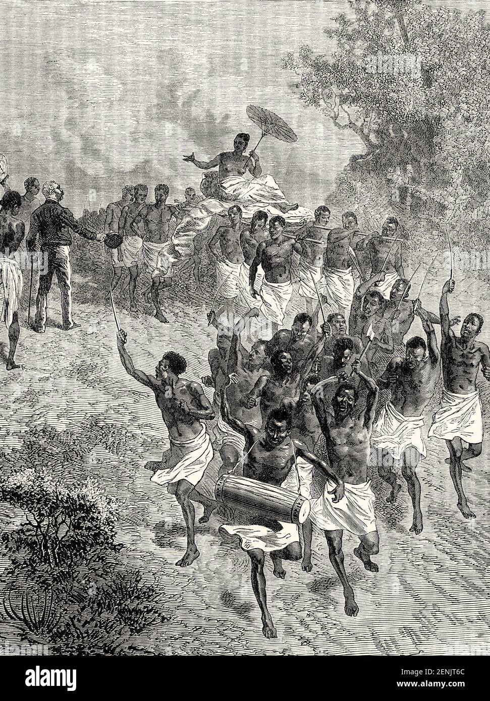 David Livingstone watching the state procession of the wife of Chief Cazembe Stock Photo