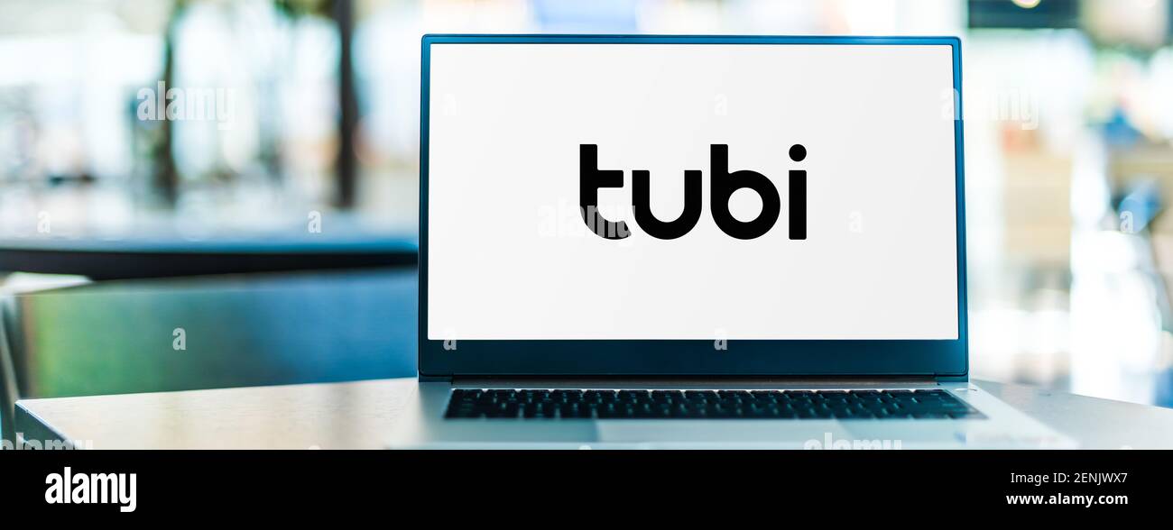 POZNAN, POL - JAN 6, 2021: Laptop computer displaying logo of Tubi, an ...