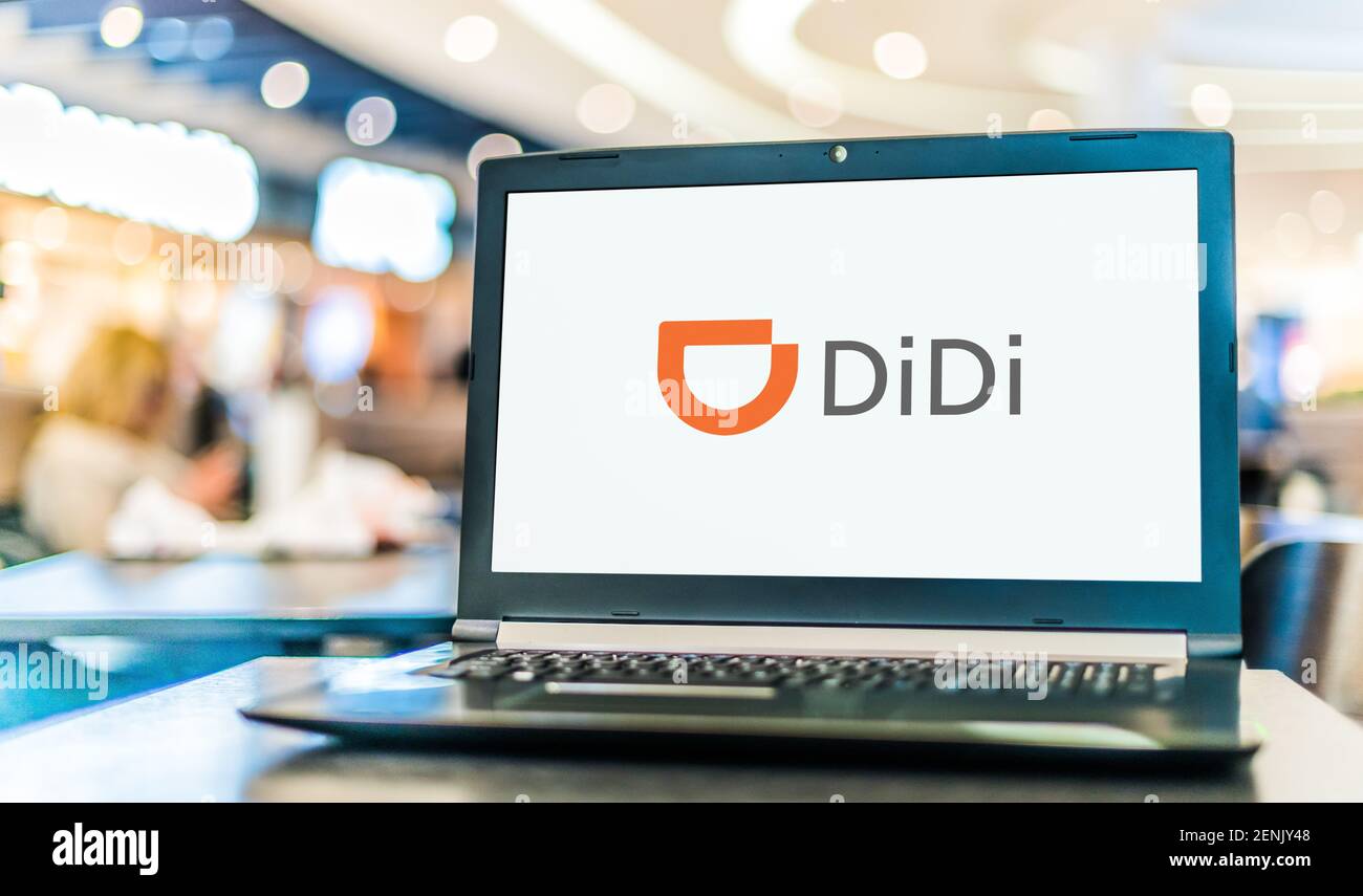 POZNAN, POL - JAN 6, 2021: Laptop computer displaying logo of Didi Chuxing Technology Co., a Chinese vehicle for hire company headquartered in Beijing Stock Photo