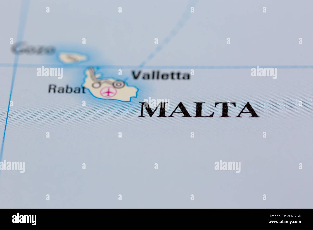 Malta shown on a Road map or a geography map Stock Photo