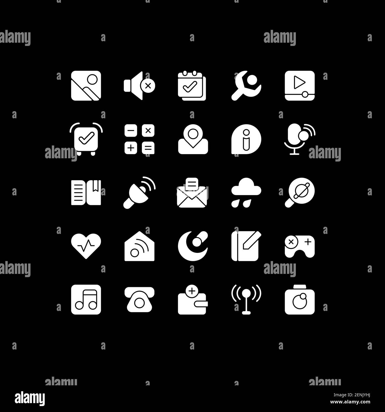 Interface white glyph icons set for dark mode Stock Vector Image & Art ...