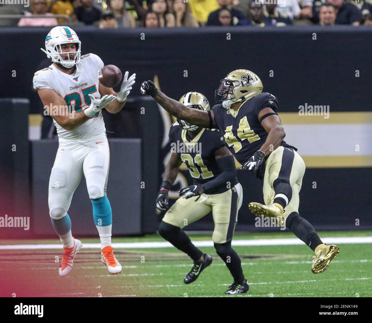 August 29, 2019: Miami Dolphins Head Coach Brian Flores walks the sideline  during a preseason game between the New Orleans Saints and the Miami  Dolphins at the Mercedes Benz Superdome in New