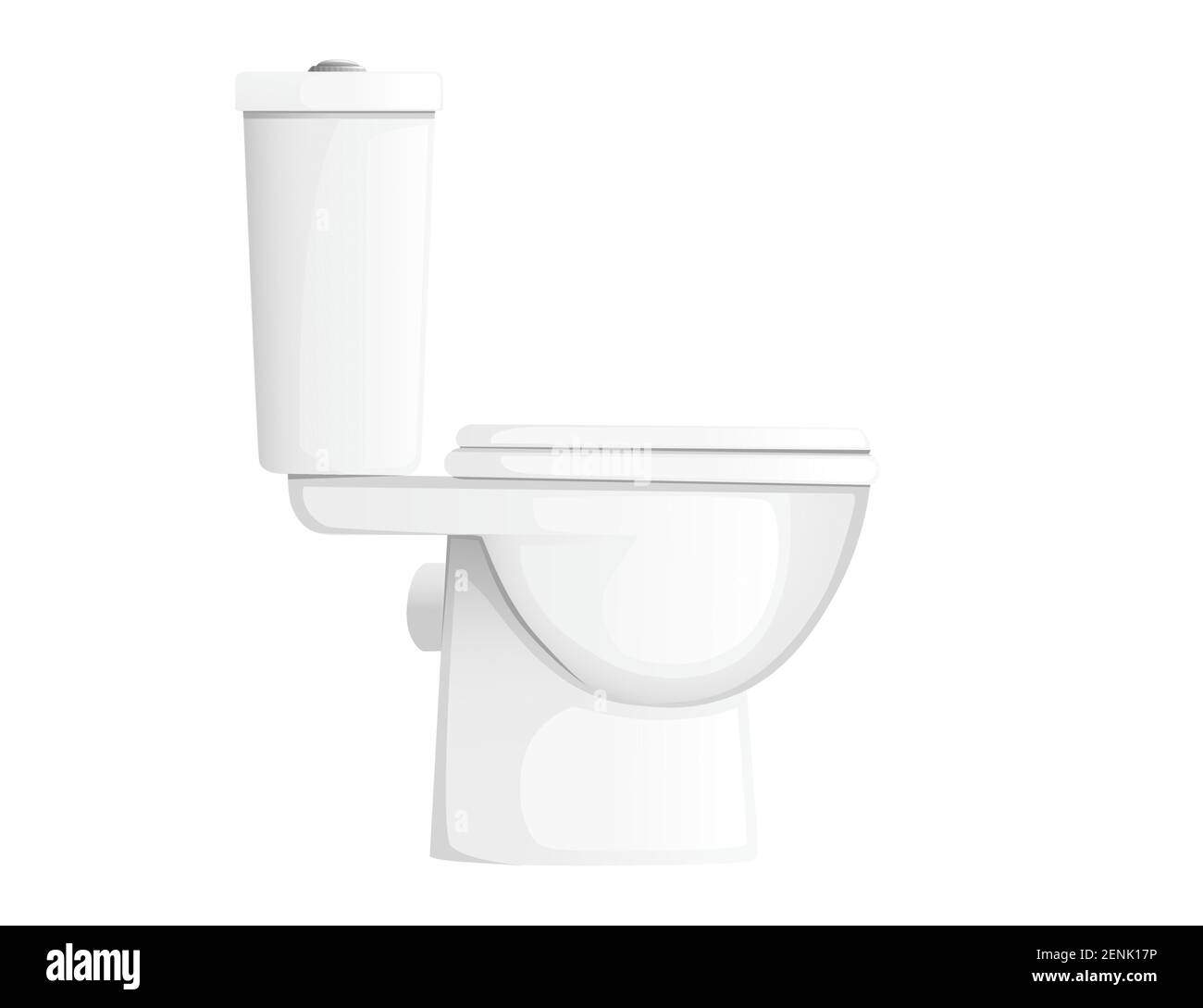 White ceramic toilet bowl with closed lid side view realistic vector illustration Stock Vector