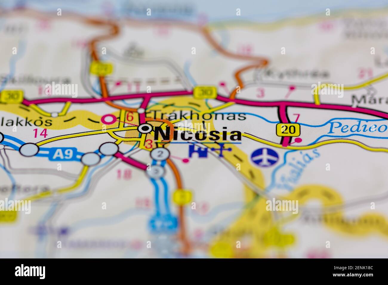 Nicosia Shown On A Road Map Or A Geography Map 2ENK18C 