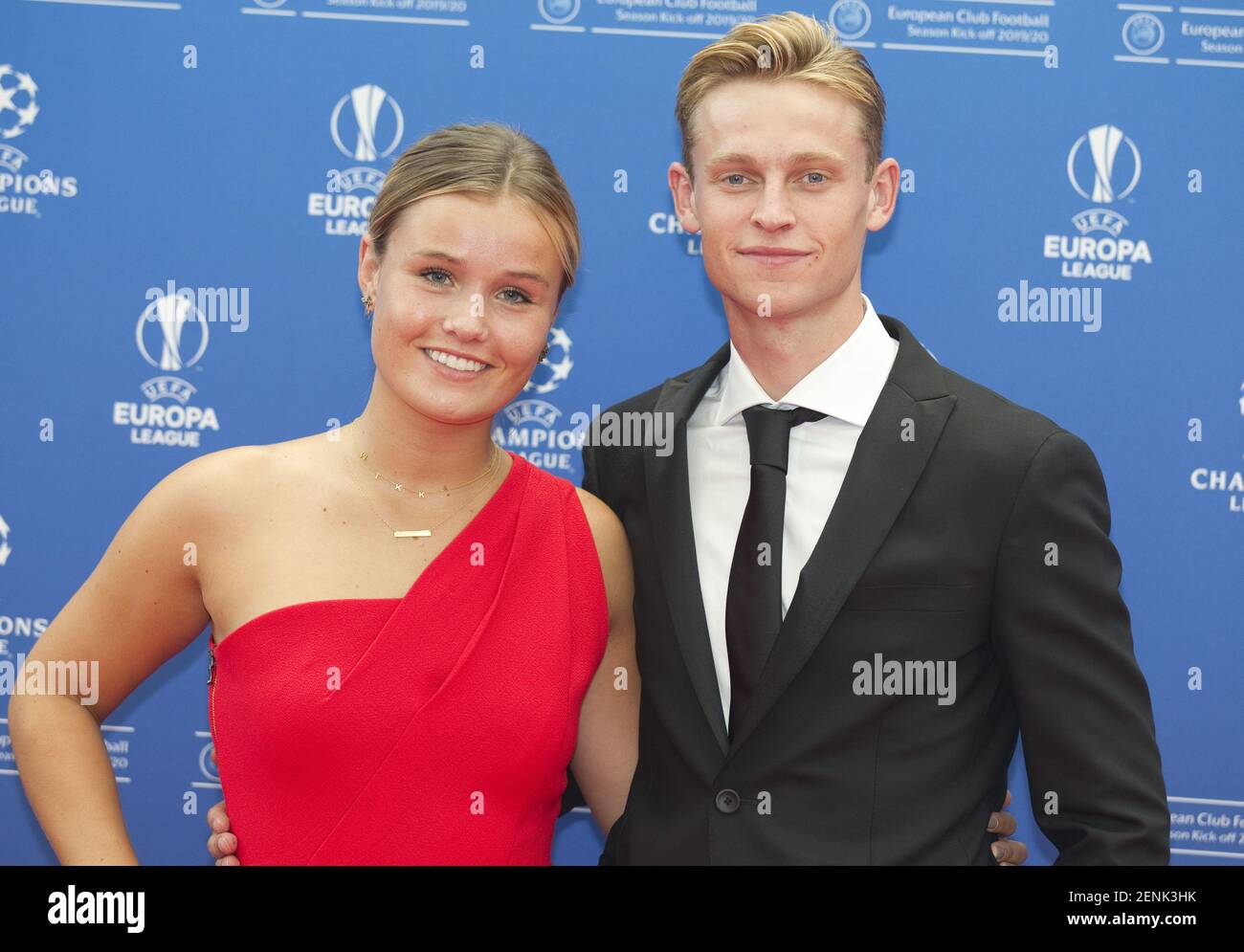 Monaco, Monte Carlo - August 29, 2019: UEFA Champions League Group Stage Draw and Player of the Year Awards, Season Kick Off 2019-2020 with Dutch midfielder Frenkie de Jong and Girlfriend Stock Photo